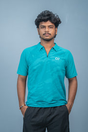 Mens Half Sleeve 07 Collar MILITARY Printed Round Neck Zipper T-Shirt - Ramar Blue-T-Shirt-7 Man